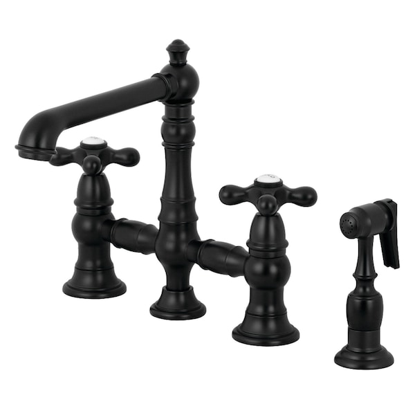 English Country 8" Bridge Kitchen Faucet W/ Sprayer, Black